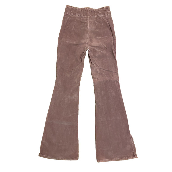 Free People Jayde Corduroy Flare High Rise Pants 28 Mauve Boho Retro 70s - Picture 4 of 12